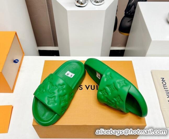 Stylish Louis Vuitton Waterfront Flat Slide Sandals in Monogram Rubber Green 0322040