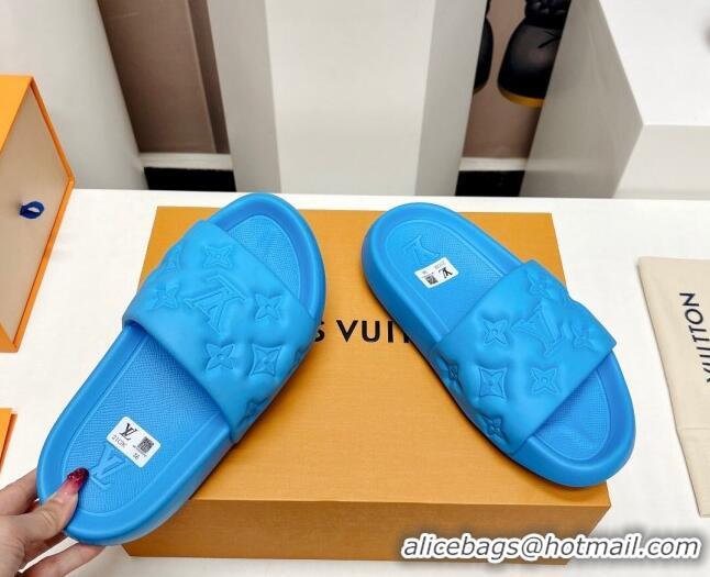 Sumptuous Louis Vuitton Waterfront Flat Slide Sandals in Monogram Rubber Blue 322041