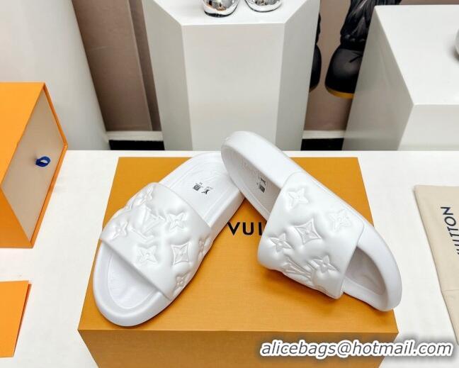 Sophisticated Louis Vuitton Waterfront Flat Slide Sandals in Monogram Rubber White 0322042