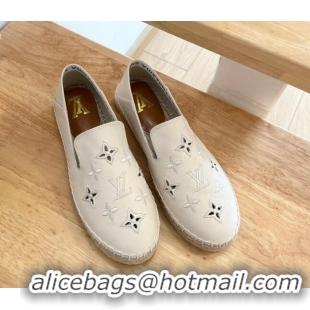 Hot Style Louis Vuitton Bidart Grained Leather Espadrilles with Monogram Embroidery White 0329074