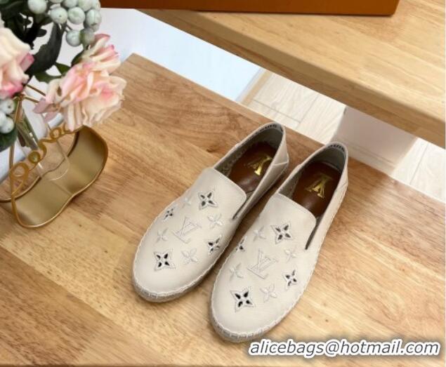 Hot Style Louis Vuitton Bidart Grained Leather Espadrilles with Monogram Embroidery White 0329074