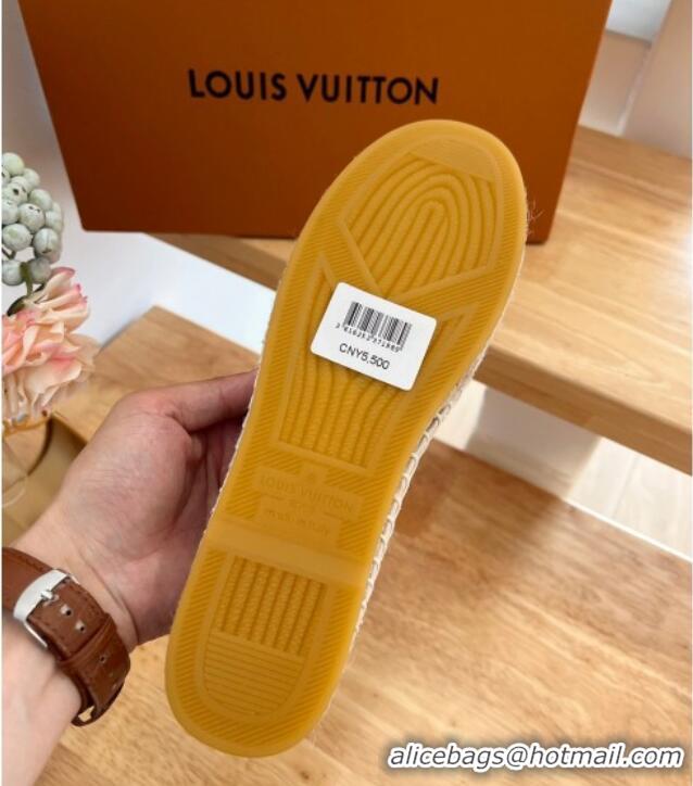 Hot Style Louis Vuitton Bidart Grained Leather Espadrilles with Monogram Embroidery White 0329074