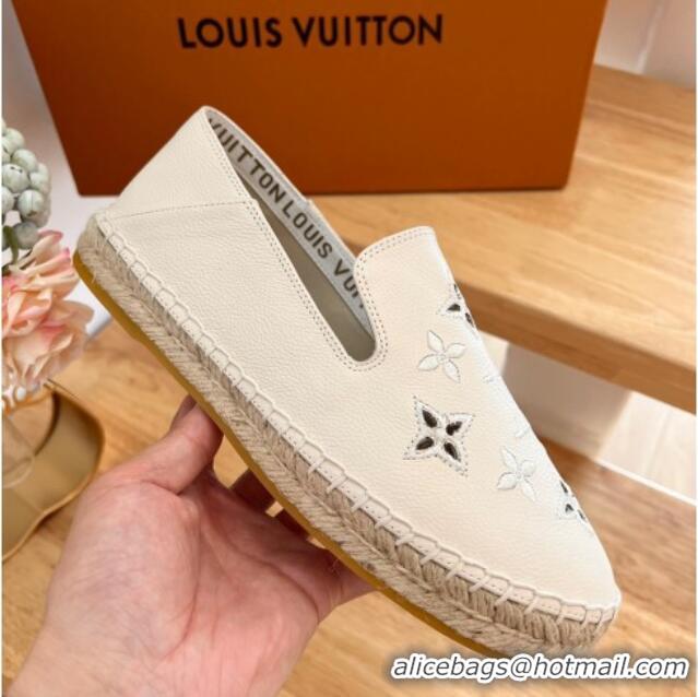 Hot Style Louis Vuitton Bidart Grained Leather Espadrilles with Monogram Embroidery White 0329074