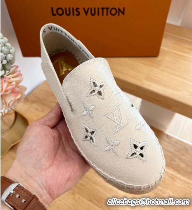 Hot Style Louis Vuitton Bidart Grained Leather Espadrilles with Monogram Embroidery White 0329074