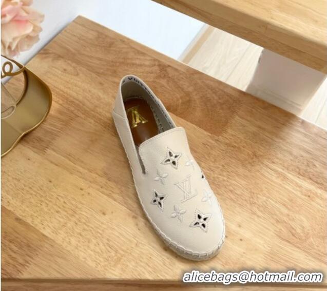 Hot Style Louis Vuitton Bidart Grained Leather Espadrilles with Monogram Embroidery White 0329074