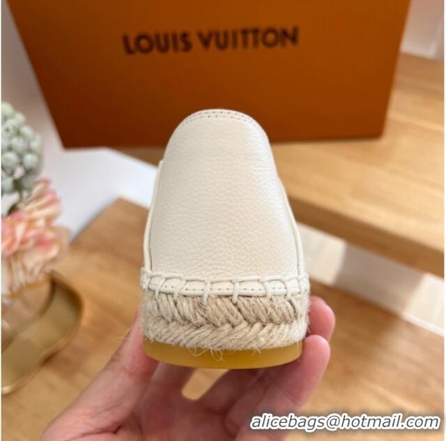 Hot Style Louis Vuitton Bidart Grained Leather Espadrilles with Monogram Embroidery White 0329074