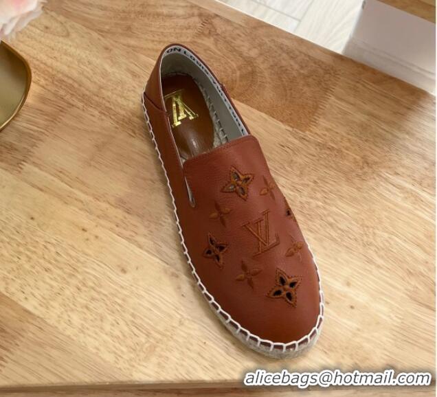 Popular Style Louis Vuitton Bidart Grained Leather Espadrilles with Monogram Embroidery Brown 0329076