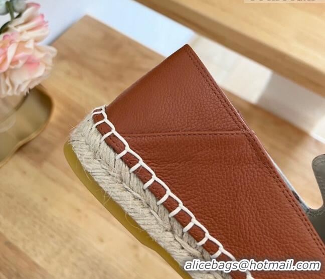 Popular Style Louis Vuitton Bidart Grained Leather Espadrilles with Monogram Embroidery Brown 0329076