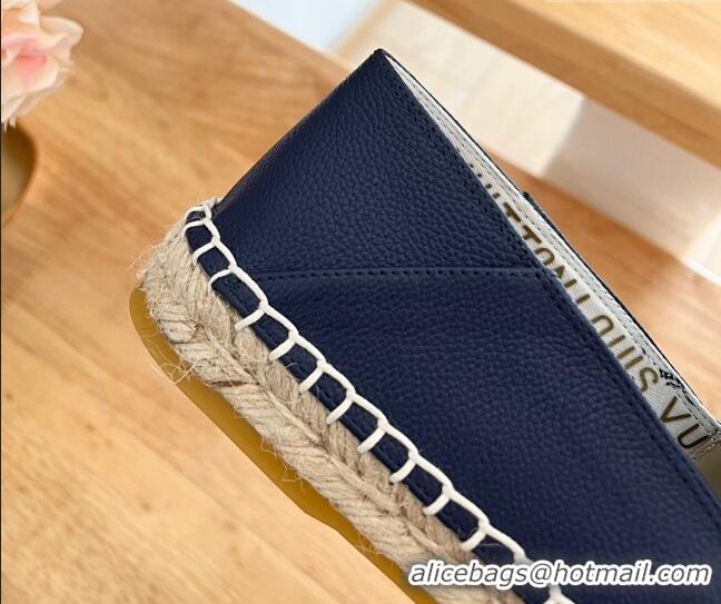 Grade Quality Louis Vuitton Bidart Grained Leather Espadrilles with Monogram Embroidery Navy Blue 329077