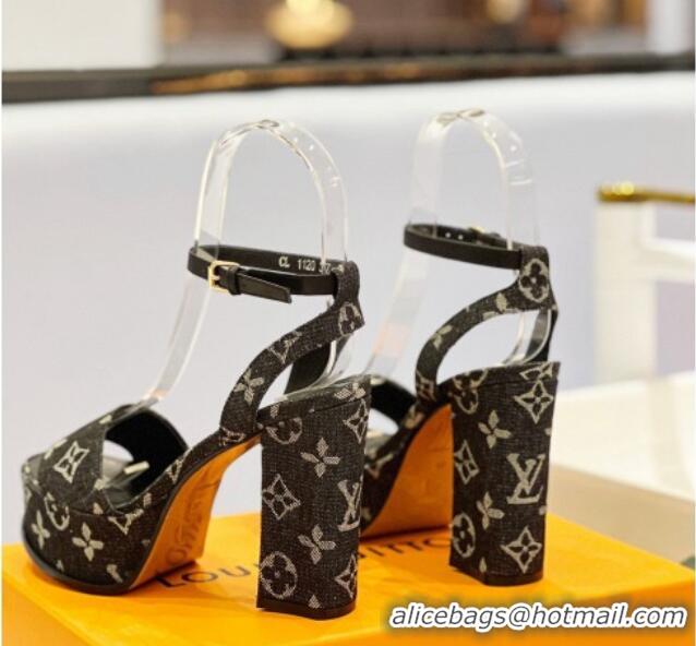 Top Design Louis Vuitton Fame Heel Platform Sandal 11.5cm in Black Monogram Denim 0329078