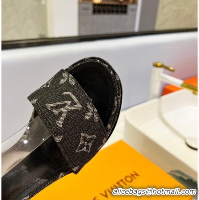 Top Design Louis Vuitton Fame Heel Platform Sandal 11.5cm in Black Monogram Denim 0329078