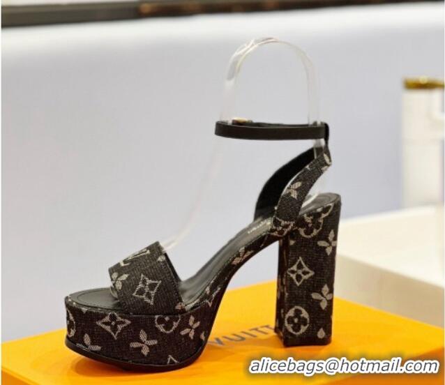 Top Design Louis Vuitton Fame Heel Platform Sandal 11.5cm in Black Monogram Denim 0329078