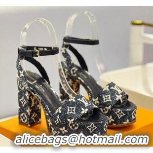 Good Product Louis Vuitton Fame Heel Platform Sandal 11.5cm in Dark Blue Monogram Denim 329079