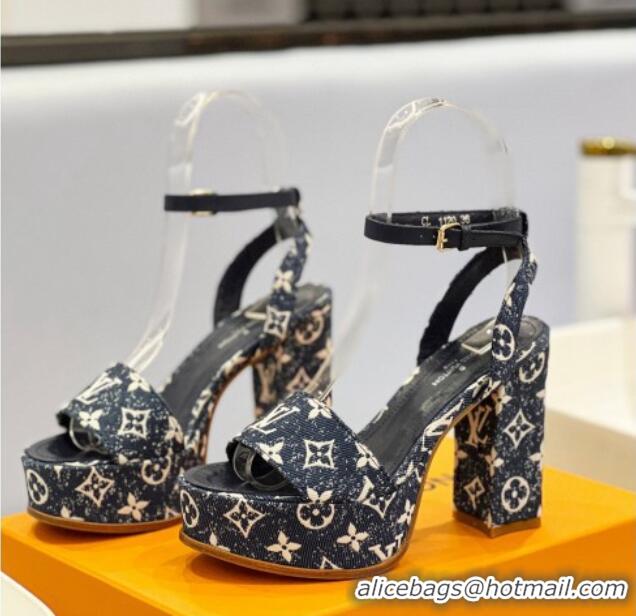 Good Product Louis Vuitton Fame Heel Platform Sandal 11.5cm in Dark Blue Monogram Denim 329079