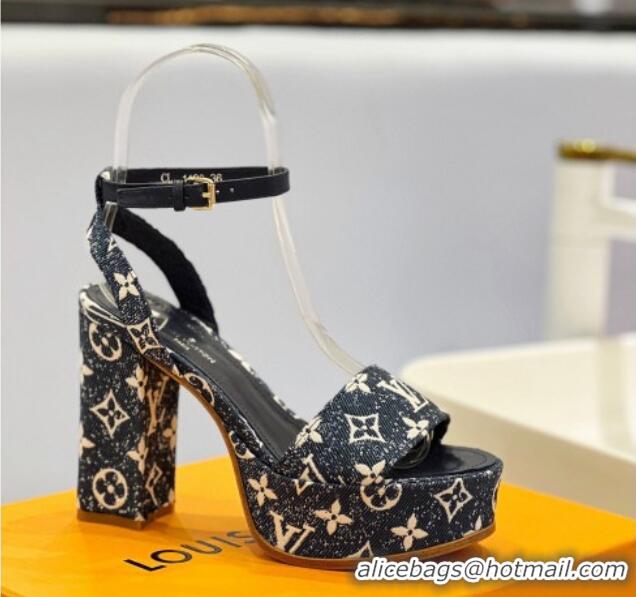 Good Product Louis Vuitton Fame Heel Platform Sandal 11.5cm in Dark Blue Monogram Denim 329079