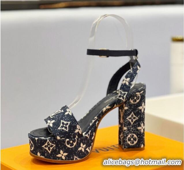 Good Product Louis Vuitton Fame Heel Platform Sandal 11.5cm in Dark Blue Monogram Denim 329079