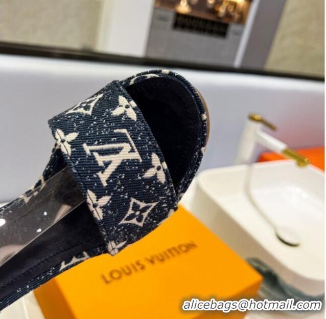 Good Product Louis Vuitton Fame Heel Platform Sandal 11.5cm in Dark Blue Monogram Denim 329079