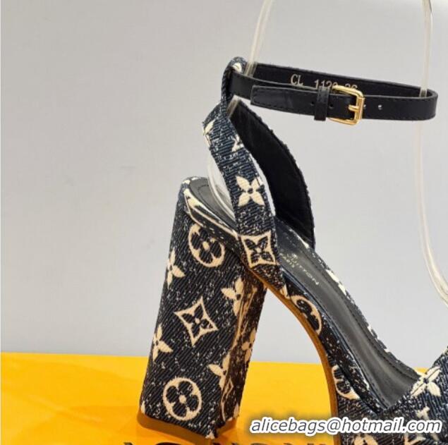 Good Product Louis Vuitton Fame Heel Platform Sandal 11.5cm in Dark Blue Monogram Denim 329079