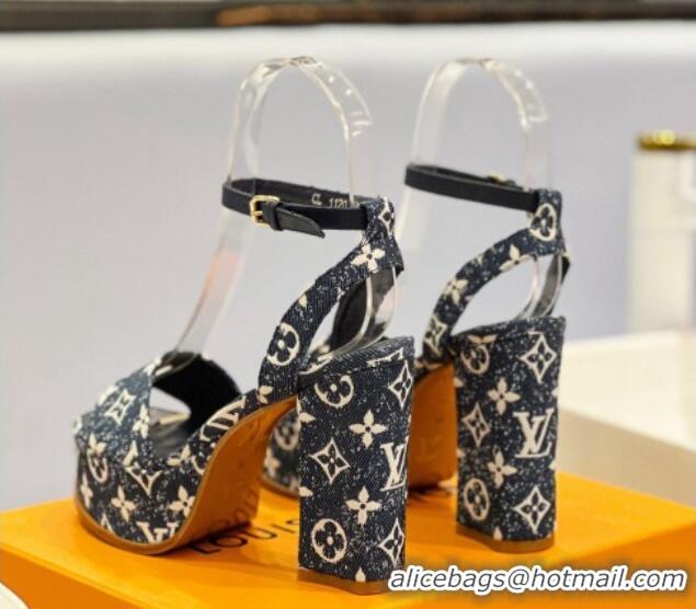 Good Product Louis Vuitton Fame Heel Platform Sandal 11.5cm in Dark Blue Monogram Denim 329079