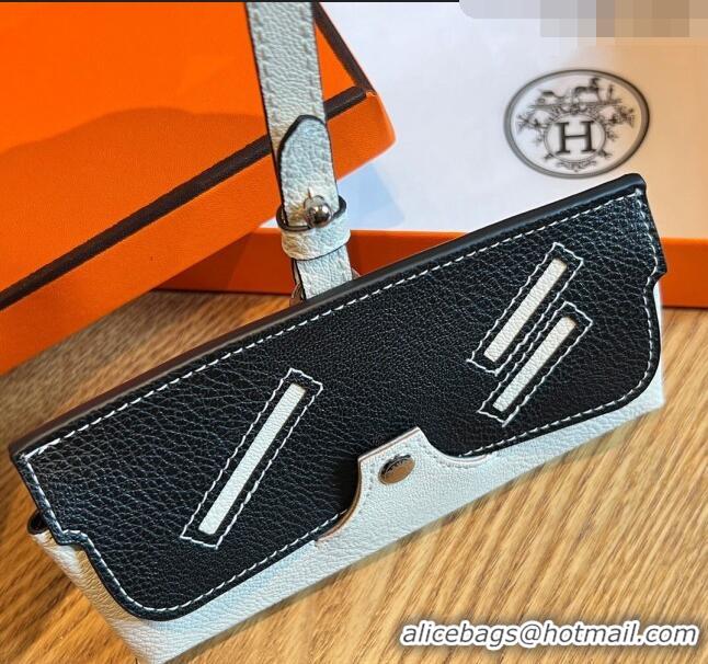 Luxury Classic Hermes Wink Grined Leather Glasses Case HE2354 Black/White 2022