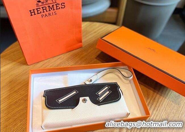 Luxury Classic Hermes Wink Grined Leather Glasses Case HE2354 Black/White 2022