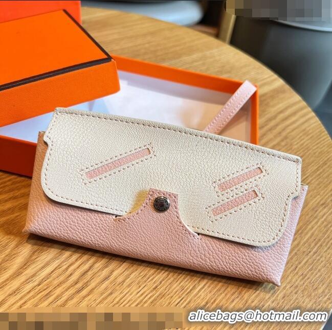 Spot Bulk Hermes Wink Grined Leather Glasses Case HE2354 White/Pink 2022