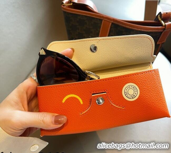 Fashion Hermes Wink Grined Leather Glasses Case HE2354 White/Orange 2022