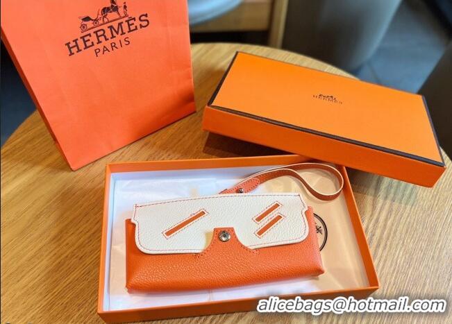 Fashion Hermes Wink Grined Leather Glasses Case HE2354 White/Orange 2022