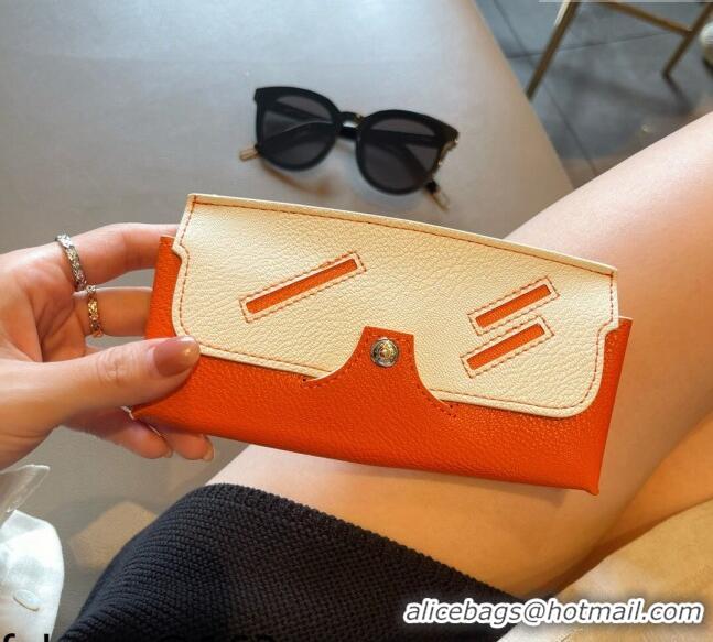 Fashion Hermes Wink Grined Leather Glasses Case HE2354 White/Orange 2022