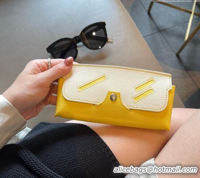 Inexpensive Hermes Wink Grined Leather Glasses Case HE2354 White/Yellow 2022