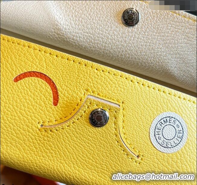 Inexpensive Hermes Wink Grined Leather Glasses Case HE2354 White/Yellow 2022