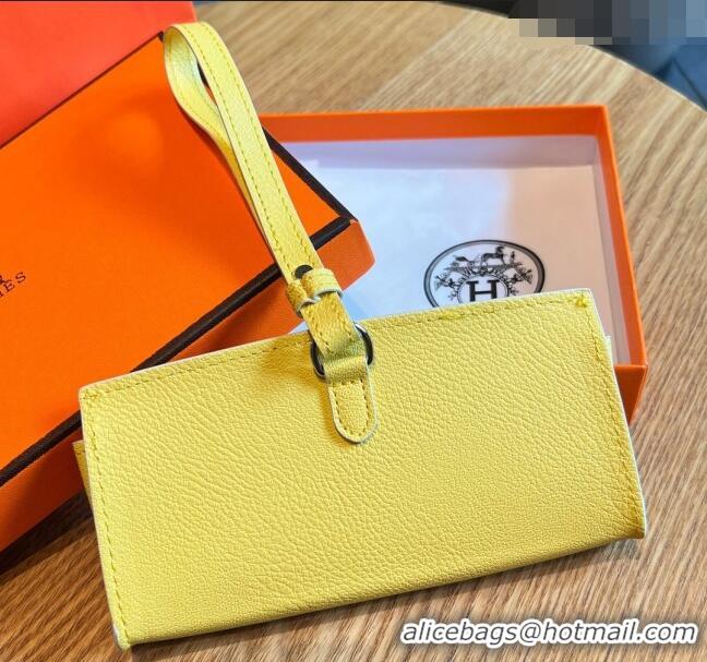 Inexpensive Hermes Wink Grined Leather Glasses Case HE2354 White/Yellow 2022