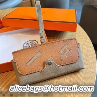 Hot Sell Hermes Wink Grined Leather Glasses Case HE2354 Brown/Grey 2022