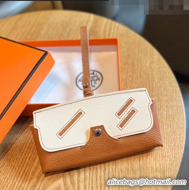 Buy Fashion Hermes Wink Grined Leather Glasses Case HE2354 White/Brown 2022