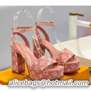 Grade Louis Vuitton Fame Heel Platform Sandal 11.5cm in Pink Monogram Denim 0329080