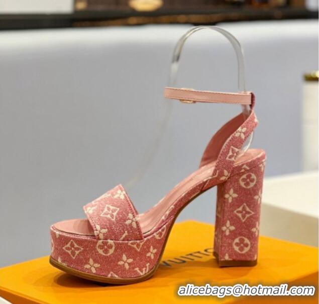 Grade Louis Vuitton Fame Heel Platform Sandal 11.5cm in Pink Monogram Denim 0329080