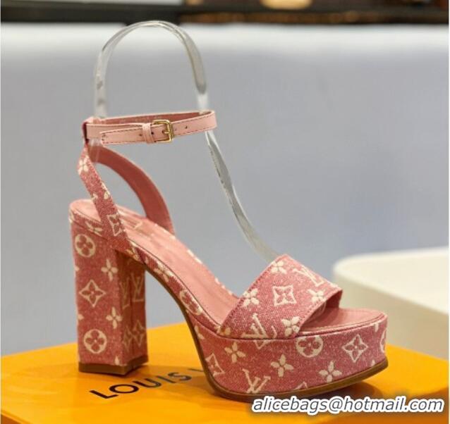 Grade Louis Vuitton Fame Heel Platform Sandal 11.5cm in Pink Monogram Denim 0329080