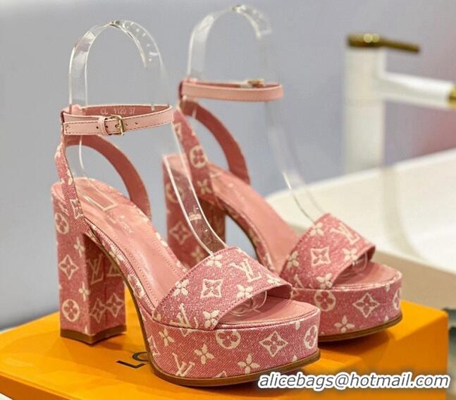 Grade Louis Vuitton Fame Heel Platform Sandal 11.5cm in Pink Monogram Denim 0329080