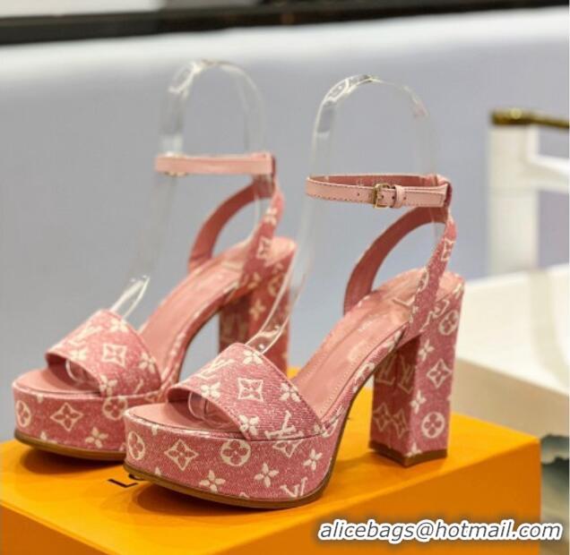 Grade Louis Vuitton Fame Heel Platform Sandal 11.5cm in Pink Monogram Denim 0329080