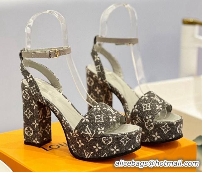 Stylish Louis Vuitton Fame Heel Platform Sandal 11.5cm in Grey Monogram Denim 329081