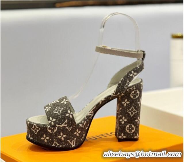 Stylish Louis Vuitton Fame Heel Platform Sandal 11.5cm in Grey Monogram Denim 329081