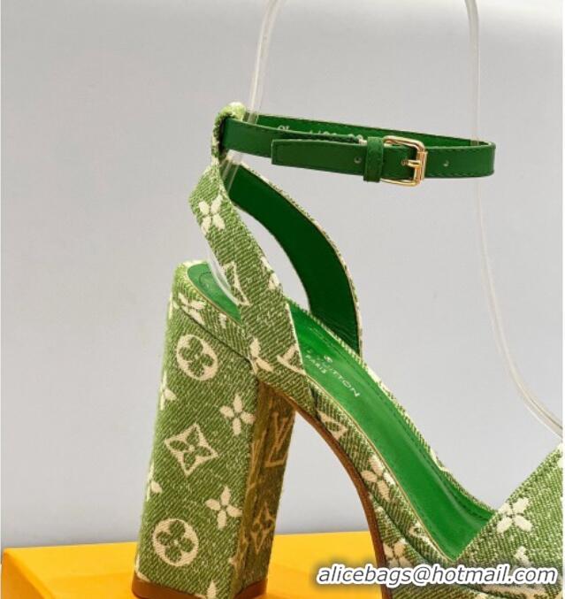 Cheap Price Louis Vuitton Fame Heel Platform Sandal 11.5cm in Green Monogram Denim 0329082