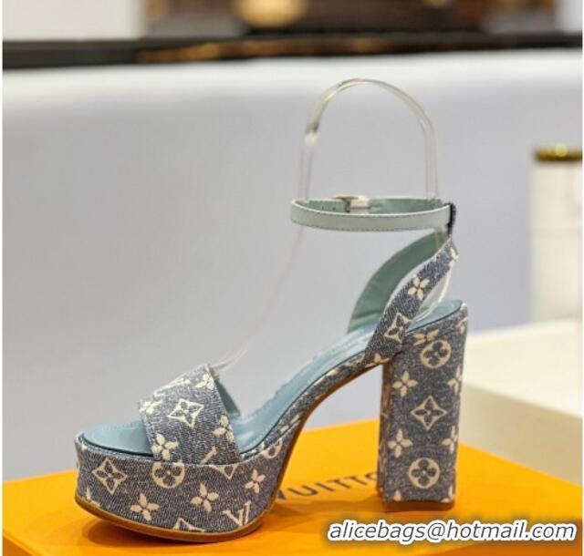 Shop Duplicate Louis Vuitton Fame Heel Platform Sandal 11.5cm in Light Blue Monogram Denim 0329083