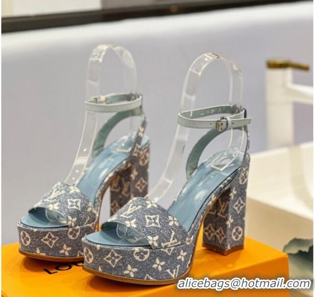 Shop Duplicate Louis Vuitton Fame Heel Platform Sandal 11.5cm in Light Blue Monogram Denim 0329083