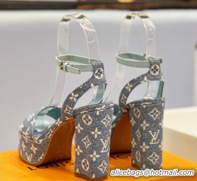 Shop Duplicate Louis Vuitton Fame Heel Platform Sandal 11.5cm in Light Blue Monogram Denim 0329083