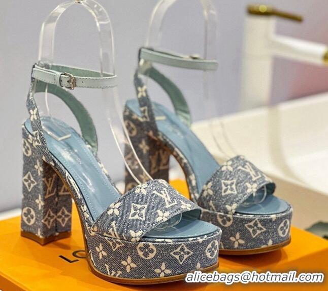 Shop Duplicate Louis Vuitton Fame Heel Platform Sandal 11.5cm in Light Blue Monogram Denim 0329083