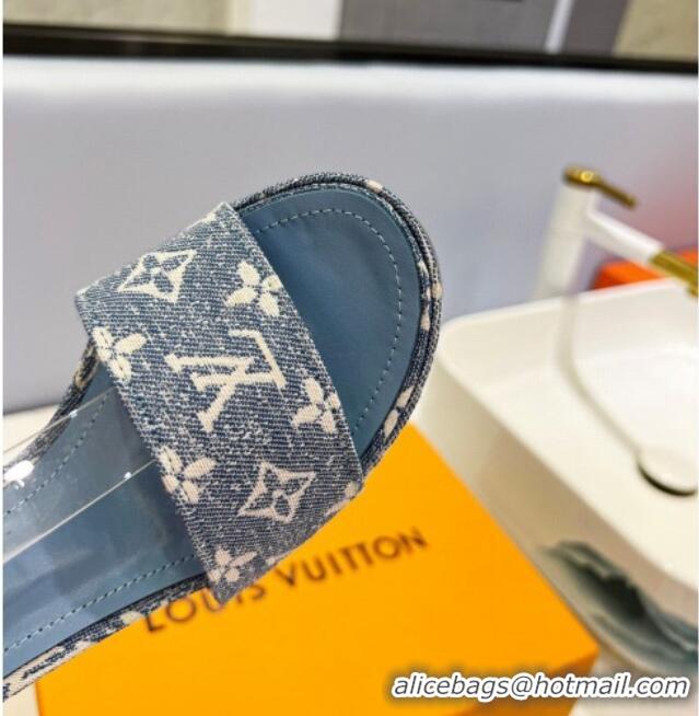 Shop Duplicate Louis Vuitton Fame Heel Platform Sandal 11.5cm in Light Blue Monogram Denim 0329083