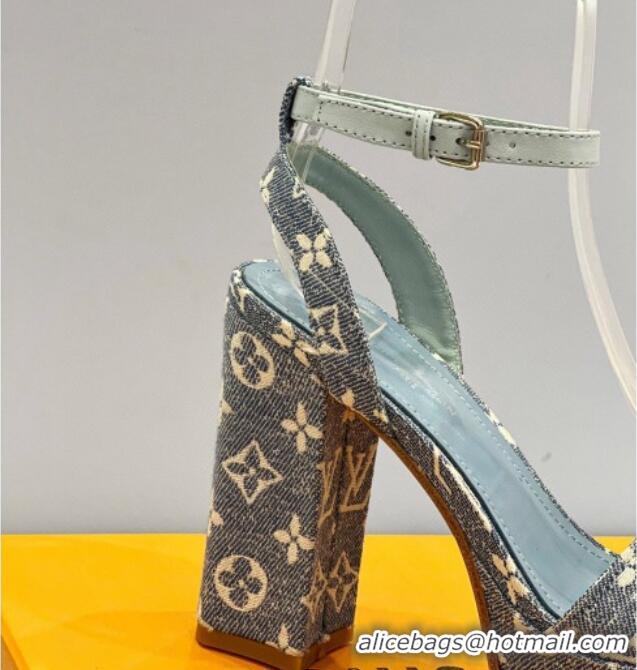 Shop Duplicate Louis Vuitton Fame Heel Platform Sandal 11.5cm in Light Blue Monogram Denim 0329083