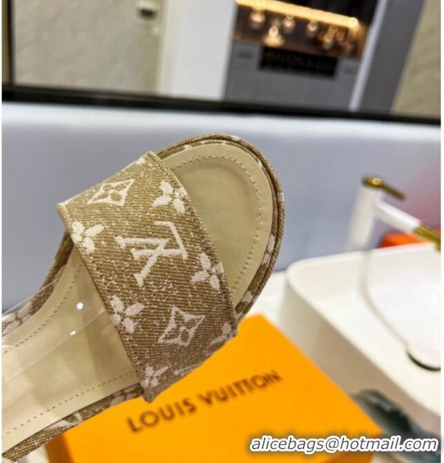 Stylish Louis Vuitton Fame Heel Platform Sandal 11.5cm in Beige Monogram Denim 329084