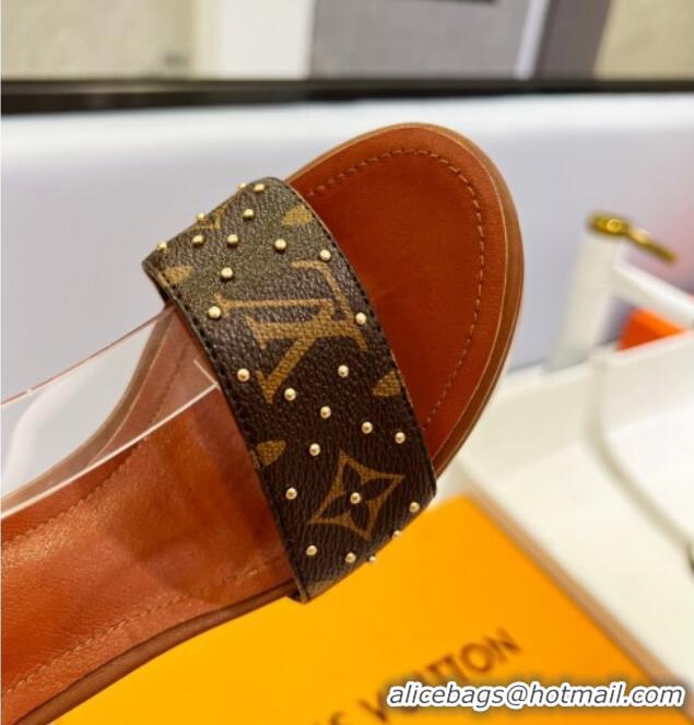 Sumptuous Louis Vuitton Afterglow Platform Sandal 11.5cm in Brown Leather and Studded Monogram Canvas 329086